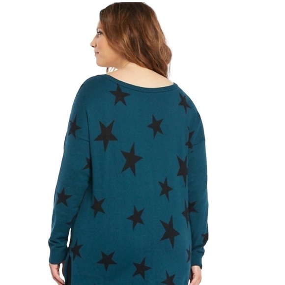 Torrid - Teal Star Print Scoop Neck Tunic Long Sleeve Skater Sweater Shirt Sz 1X - Picture 2 of 10